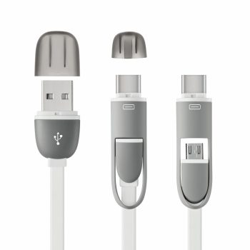 Cabo Multilaser 2 em 1 Type C e Micro USB com 1, 5M Cabo Flat Branco - WI351