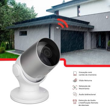 Câmera Inteligente Wi-Fi com IP65, Ideal para ambientes externos com sensor de movimento e visão noturna, Compatível com Alexa Echo Show, Branca