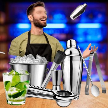 Combo Coqueteleira 500ml 7 Itens De Inox (vip Balde De Gelo)