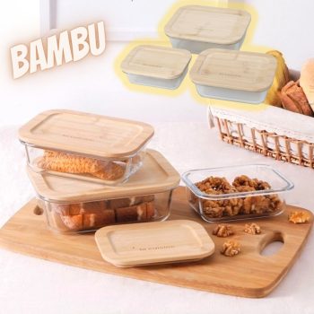 Conjunto de Potes Retangulares Refratários com Tampa de Bambu 3 peças - La Cuisine