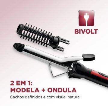 Escova Modeladora Mondial, Infinity Chrome, Bivolt, Preto/Vermelho - EM-06