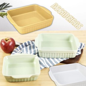 Jogo de Assadeiras de Cerâmica 19 x 19 cm e 23 x 23 cm 2 peças - La Cuisine ( 3 cores )