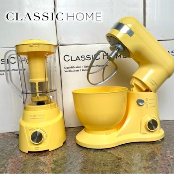 Kit 2 em 1 Liquidificador 900W + Batedeira 4L Planetária Vanilla Retrô Amarela Classic Home - 127V