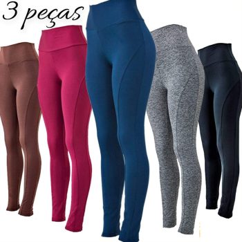 KIT 3 Leggings Montaria Suplex Cós Alto