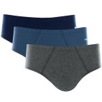 Kit Cueca Mash Slip de Algodão 3 Peças - Azul Marinho/Azul Jeans/Cinza Escuro