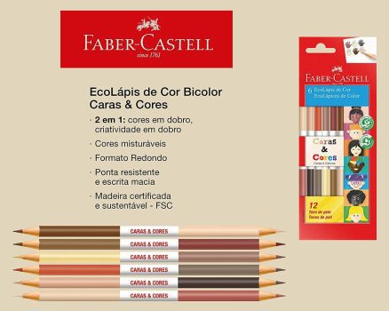 Lápis De Cor, Faber-Castell, Redondo, Caras E Cores, Bicolor, 12 Cores