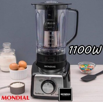 Liquidificador Mondial, Turbo Inox 1100W, 110V, Preto, 3L - L-1100 BI