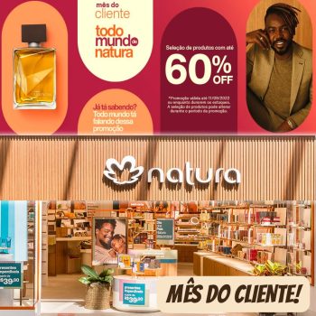 Mês do Cliente Natura: Produtos com até 60% OFF + 20% de desconto adicional com o cupom.
