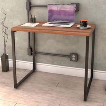 Mesa para Escritório Office Estilo Industrial 0,90m Kuadra Nogal/Est.Preta