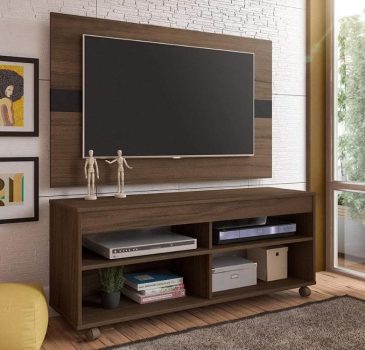 Rack com painel para Tv de até 47'' com rodízios CROSS cor Amendoa/Preto - Artely