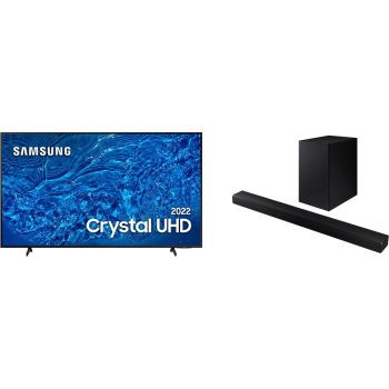 Samsung Smart Tv 65" Crystal Uhd 4k 65bu8000 + Soundbar Samsung Hw-A555, Com 2,1 Canais, Potencia De 410w Rms, Bluetooth E Subwoofer Sem Fio