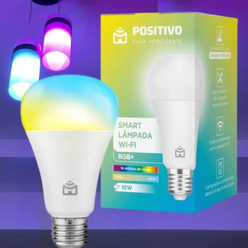 Smart Lâmpada Wi-Fi RGB+ Positivo Casa Inteligente, Cores Mais Vibrantes (RGB até 16 milhões de combinações), Branco Quente e Frio, 1100 Lúmens, LED 10W, Bivolt Compatível c/Alexa e Google Assistente