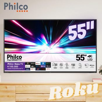 Smart TV LED 55" 4K Philco PTV55G52R2C Roku TV com Dolby Audio HDR10 e Processador Quad-core