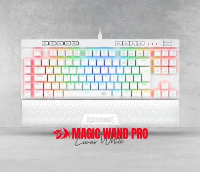 Teclado Óptico Gamer Redragon Magic-Wand PRO RGB, RGB, Switch Marrom, ABNT2, 12 Teclas Multimídia, Branco - K587W-RGB-PRO (PT-BROWN)