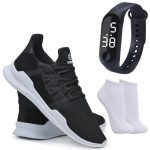 Tênis Caminhada Corrida Leve Macio Confortável Fitness Academia + Meia + Relógio