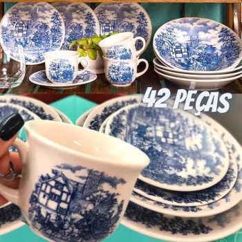 Aparelho de Jantar de Chá e Cafezinho Cena Inglesa Oxford 42 Peças