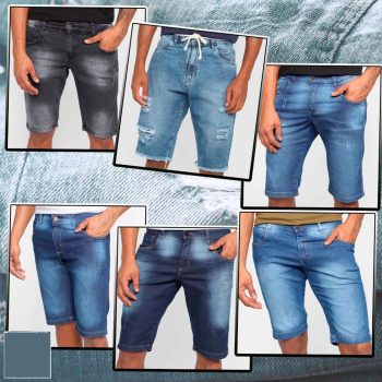 Bermuda Jeans Grifle Estonada Masculina - Azul
