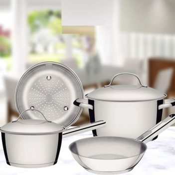 Conjunto de Panelas 4 Peças Tramontina Allegra em Aço Inox com Fundo Triplo e Tampas com Saída de Vapor