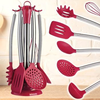 Conjunto de Utensílios de Cozinha Silicone 7 Peças Vermelho - Euro Home