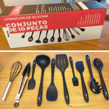 Conjunto Kit Utensílios De Cozinha Silicone Inox - Jogo de Utensilio 10 peças LUMAI (Preto)