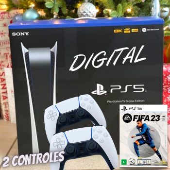 Console Sony PlayStation 5 Edição Digital, com Controle + FIFA 23 + Controle Sem fio PS5 DualSense