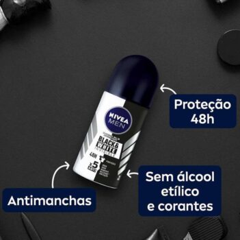 Desodorante Antitranspirante Roll On NIVEA Men Invisible for Black & White Fresh 50ml, Nivea, Branco