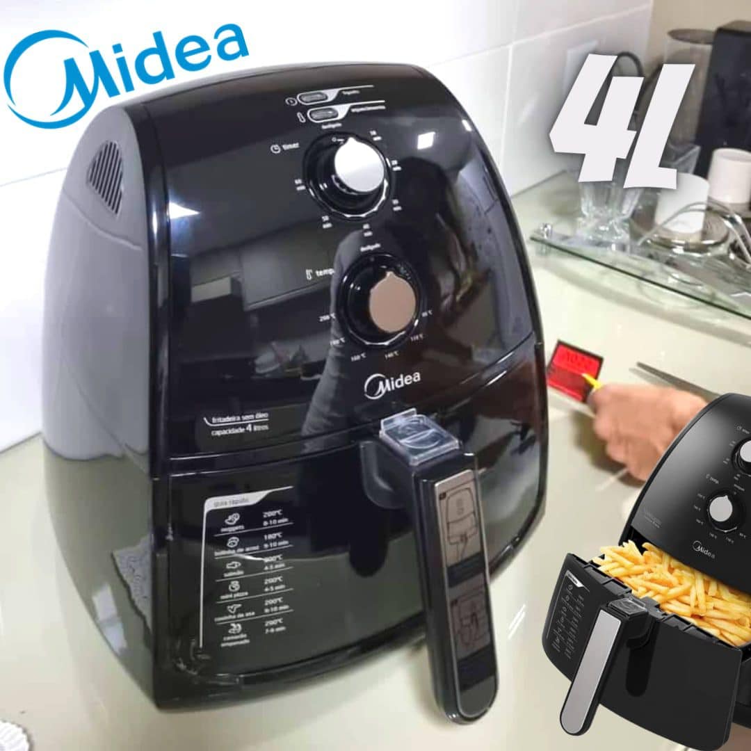Fritadeira Sem Oleo Air Fryer Midea 4 Litros 200°C 1500W FRP41 Preta