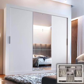 Guarda Roupa Casal com Espelho 3 Portas de Correr Luna Rufato Branco