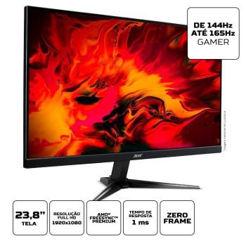 Monitor Gamer Acer Nitro QG241Y S 23.8 LED Full HD, 165Hz, 1ms, HDMI/DisplayPort, FreeSync Premium, Preto - UM.QQ1AA.S03