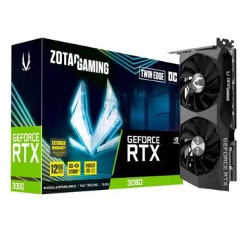 Placa de Vídeo Zotac Gaming GeForce RTX 3060 Twin Edge OC, 12GB GDDR6, 15 Gbps, Ray Tracing - ZT-A30600H-10M