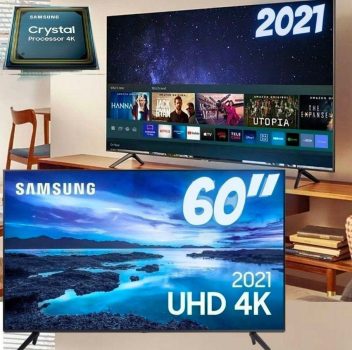 Smart TV Samsung Crystal UHD 4K 60" Tela sem Limites, Visual Livre de Cabos, Alexa built in, Controle Único - 60AU7700