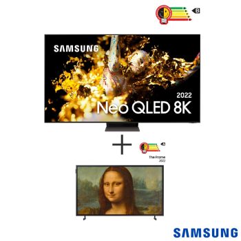 Smart TV Samsung Neo QLED 8K 55" Única Conexão + Smart TV Samsung The Frame QLED 4K 32" Tela Matte, Design Slim e W
