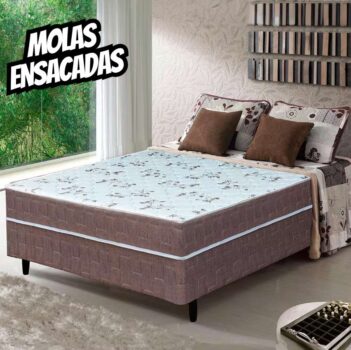 Cama Box Conjugada Casal Umaflex New Florença com Molas Ensacadas 55x138x188cm - Marrom/Bege