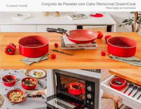 Conjunto de Panelas Antiaderentes com Cabo Removível DreamCook 3 Peças - Classic Home