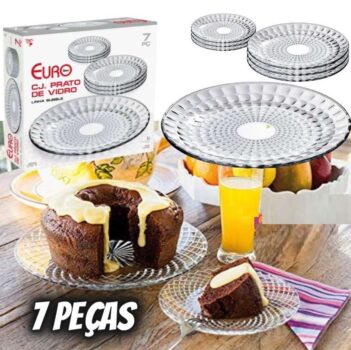 Conjunto de Pratos de Vidro 7 peças Bubble, VDR7528, Euro Home