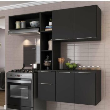 Cozinha Compacta com Armário e Balcão MP2002 Sofia Multimóveis Preta