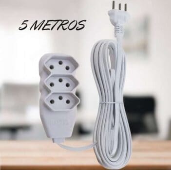 Extensao 3 Tomadas Slim Tripolar Branco 5,0M