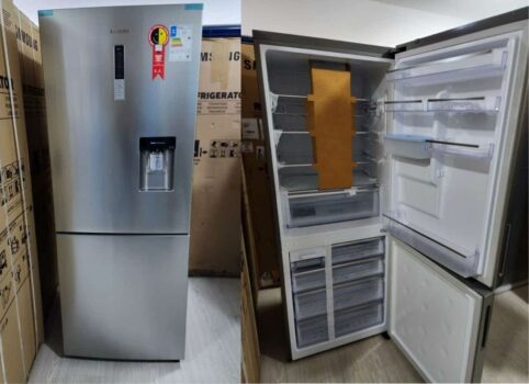 Geladeira Samsung Frost Free Duplex BOTTOM BAROSA com Smart Sensor e Dispenser de Água 432L Inox Look