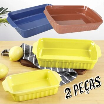 Jogo de Assadeiras de Cerâmica 22 x 13,5 cm e 30 x 18 cm 2 peças - Classic Home