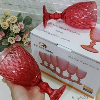 Jogo de Taças de Vidro 6 Peças 300ml - Vermelho