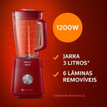 Liquidificador Philips Walita RI2240/41 3 Litros 5 Velocidades 1200W Vermelho – 220v