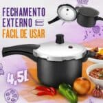 Panela de Pressão Rochedo Turbo Top Revestida Cinza com Fechamento Externo 4,5L