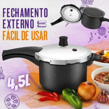 Panela de Pressão Rochedo Turbo Top Revestida Cinza com Fechamento Externo 4,5L