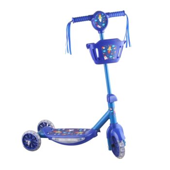 Patinete Infantil Musical com Cesta Rocket Luz de Led e 3 Rodas Azul - brink+