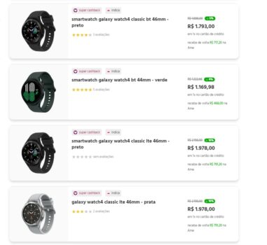 Seleção de Galaxy Watch4 com 40% de CASHBACK