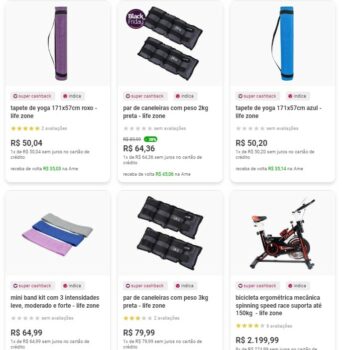 Seleção de itens para treino, pilates e yoga com 70% de CASHBACK