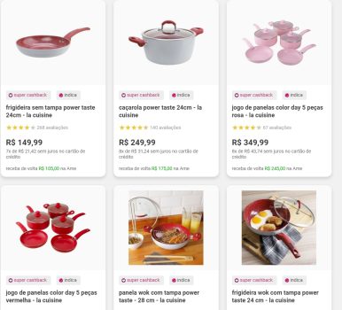 Seleção de panelas, caçarola e frigideira com até 70% de CASHBACK