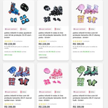 Seleção de Patins com 70% de CASHBACK