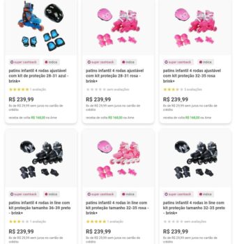 Seleção de Patins com 70% de CASHBACK