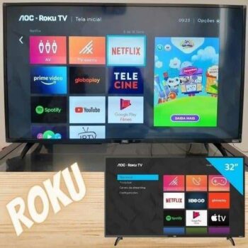 Smart TV LED 32” HD AOC Roku 32S5195/78 com Wi-fi, Controle Remoto com atalhos, Roku Mobile, Miracast, Entradas HDMI e USB